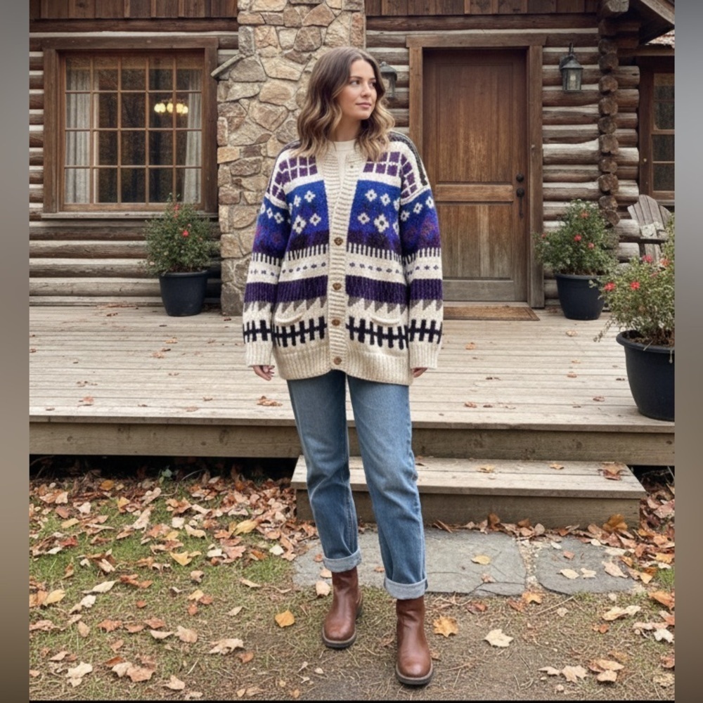 Vintage Nuevo Americana wool knit cardigan button front